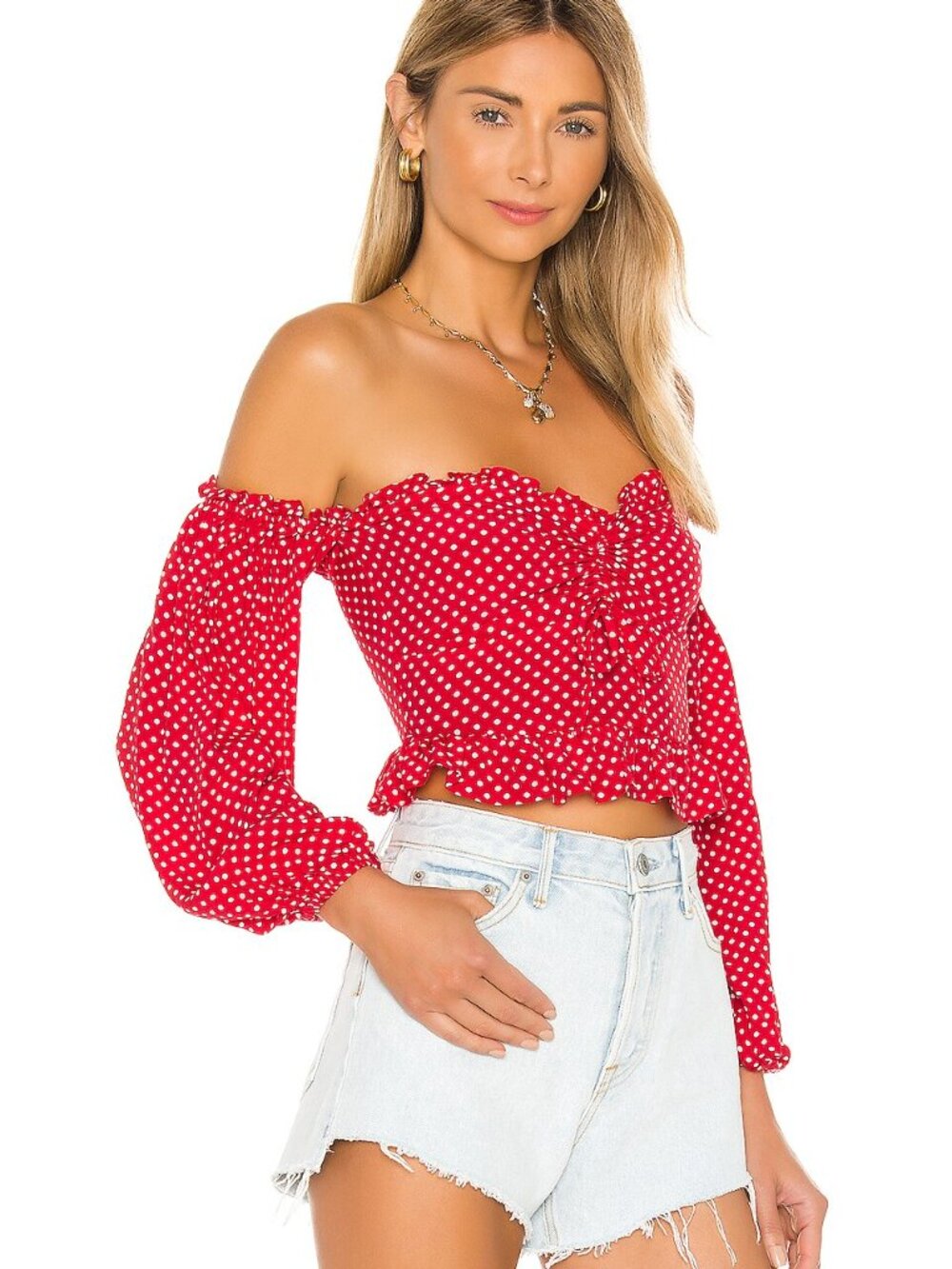 Ariana Top - Red Polka Dot Puff Sleeve Crop Top - Lovers & Friends
